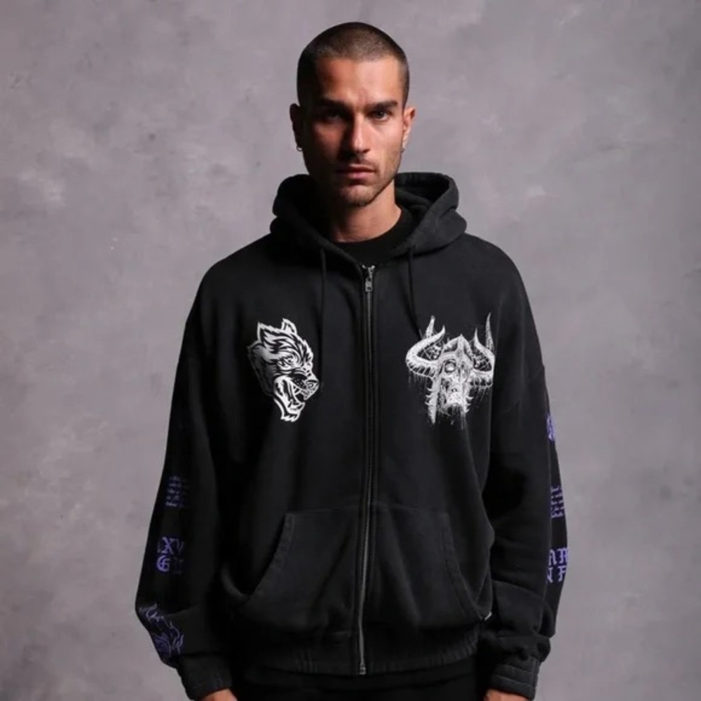 US vs Them Viking Vintage Chambers Zip Up Hoodie darc sport wolves club sz L